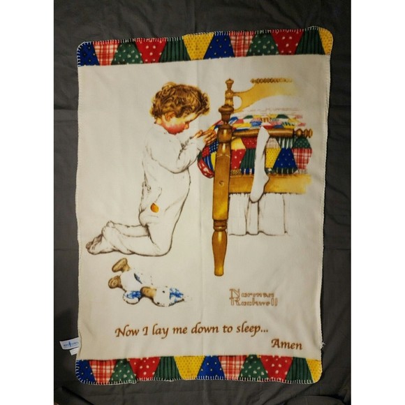 Boys Town Kids Fleece Blanket Now I Lay Me Down To Sleep Norman Rockwell 48"x33" - Picture 3 of 5